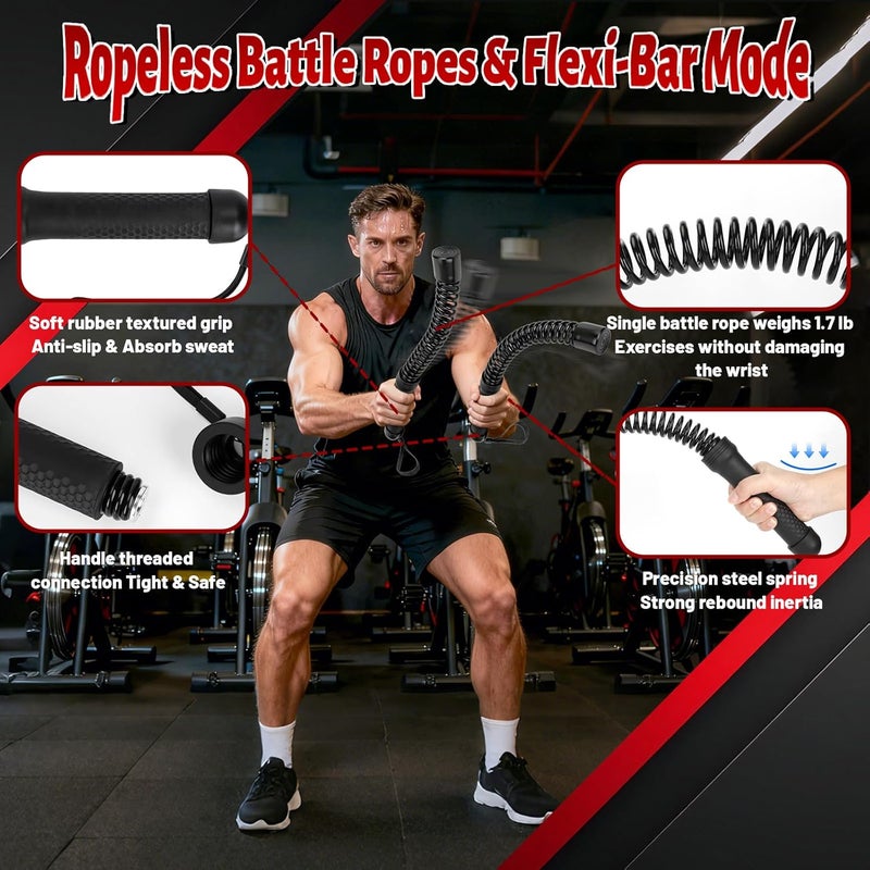 WKNNOXT Cordless Battle Ropes (2-Pack) Portable Workout Ropes for HIIT Workouts,Cardio & Muscle Training,Low-Impact Cardio Training,Home Gym Equipment for Men & Women(Updated Version 1.8LB x 2) - Image 2
